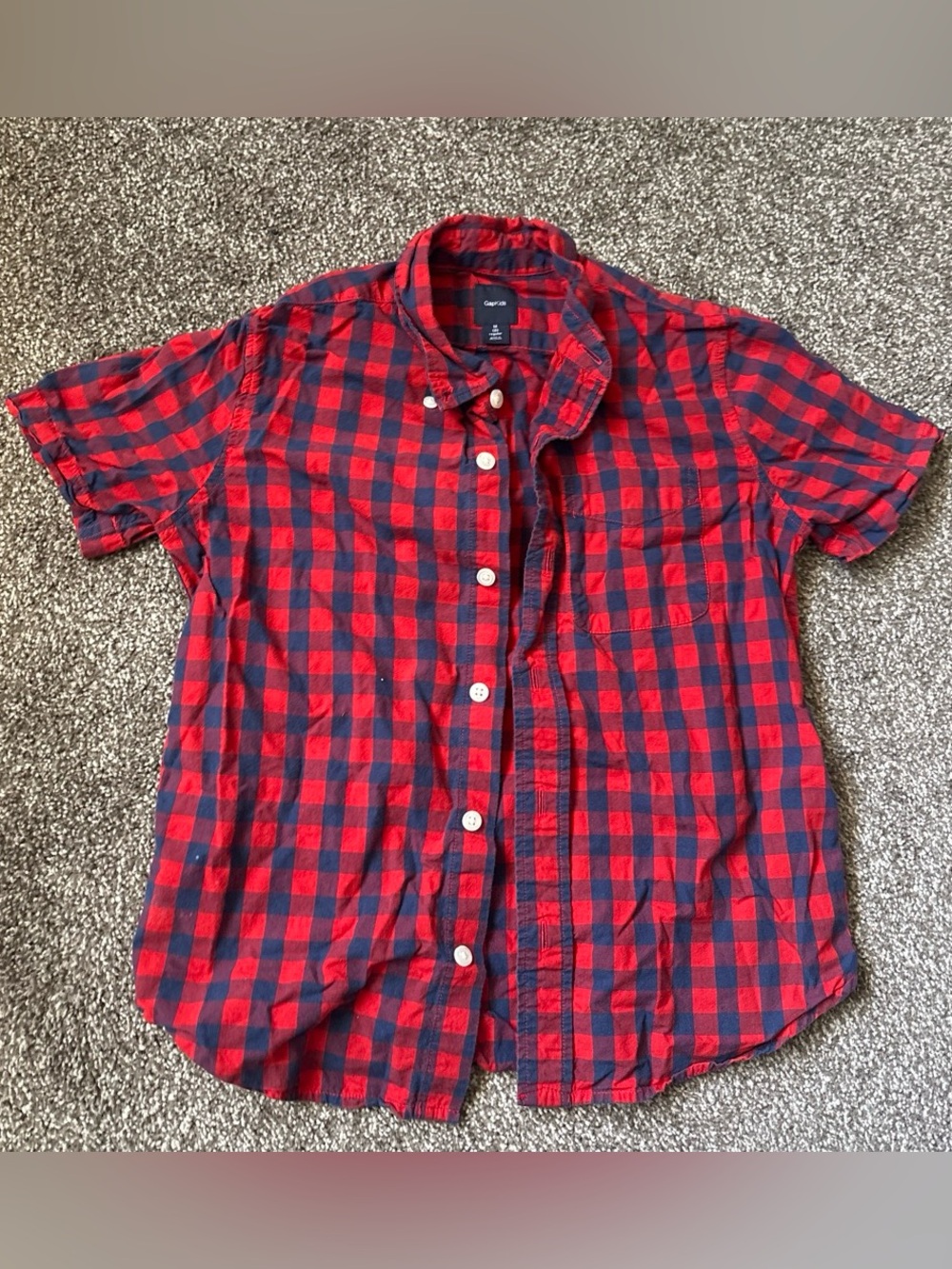 GAP Red and Black Short-Sleeve Check Button-Down Shirt